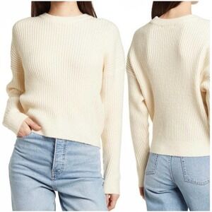 NEW ELODIE Women's Ecru Crewneck Ribbed Sweater ELYS2434P Size Medium